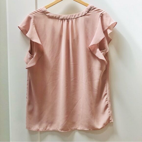 Philosophy dusty pink ruffle short sleeve blouse size M - Picture 3 of 6